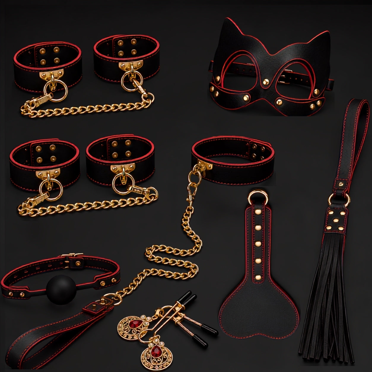 Eclipse Ritual red and black accessory kit by Misty Lorette, arranged as a considered sensory dressing edit.