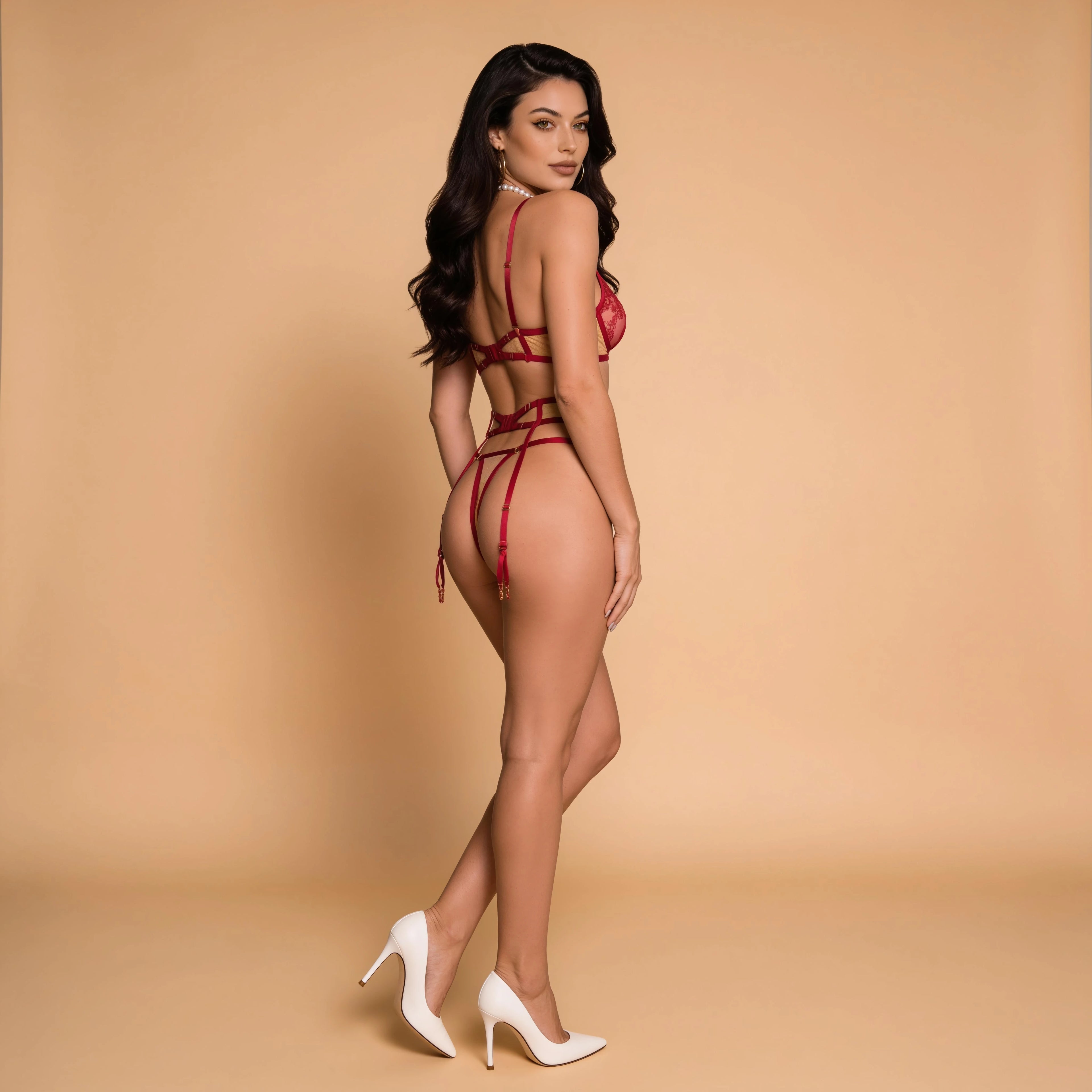 Crimson Siren Rose Lace Strappy Garter Set