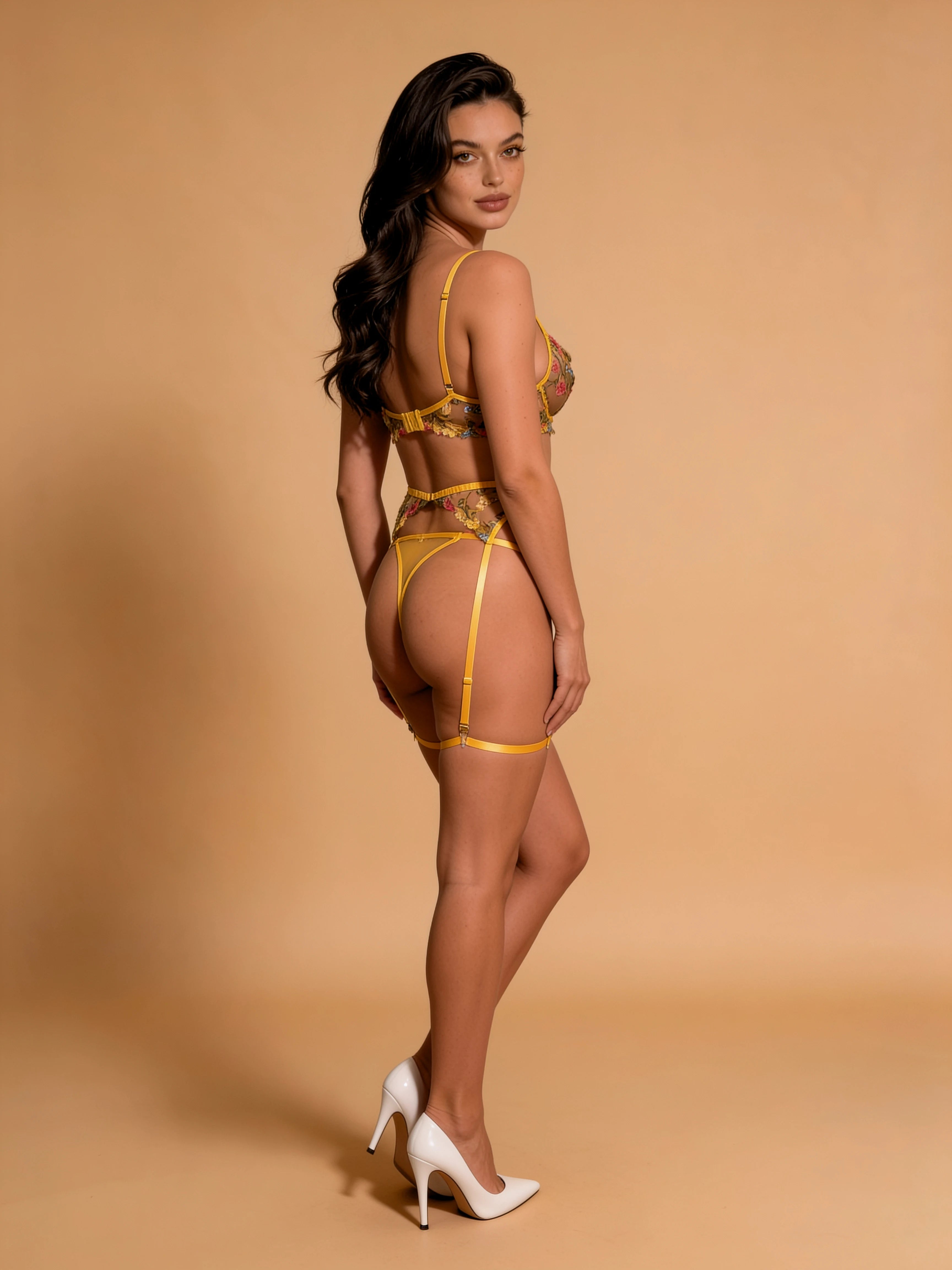 Golden Goddess Bloom Embroidery Sheer Set